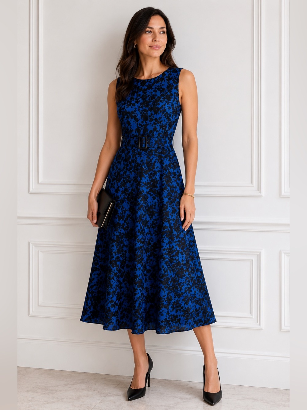 🌺Austin Reed Royal Blue Floral Midi Dress
